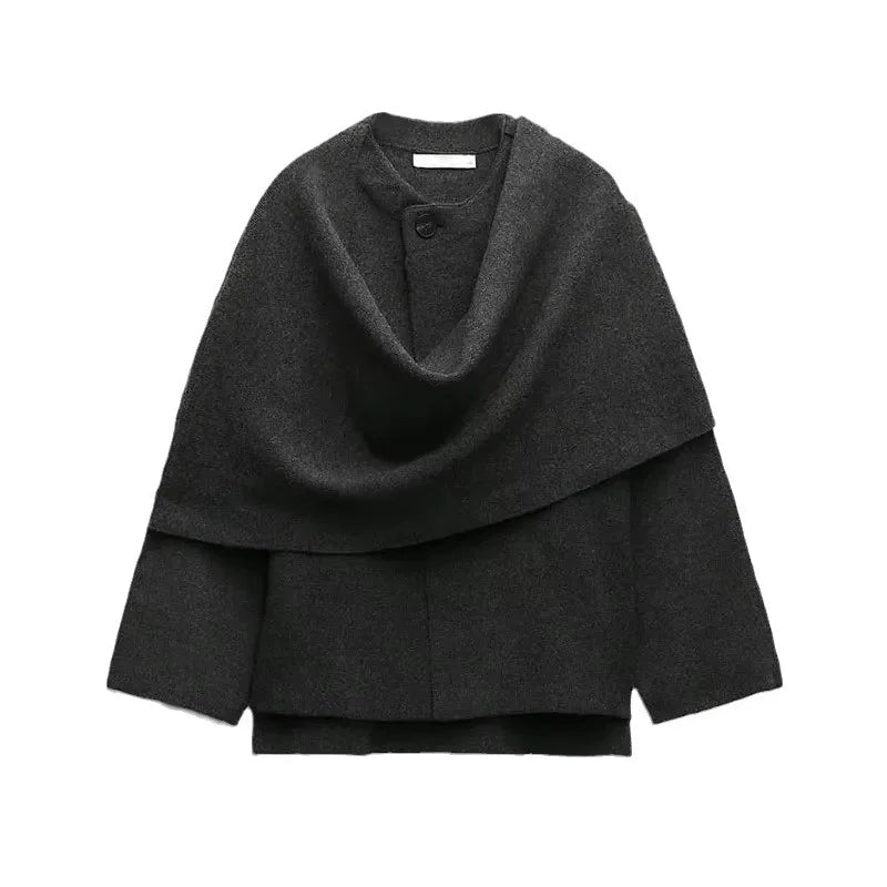 Manteau en laine chic avec col écharpe noir